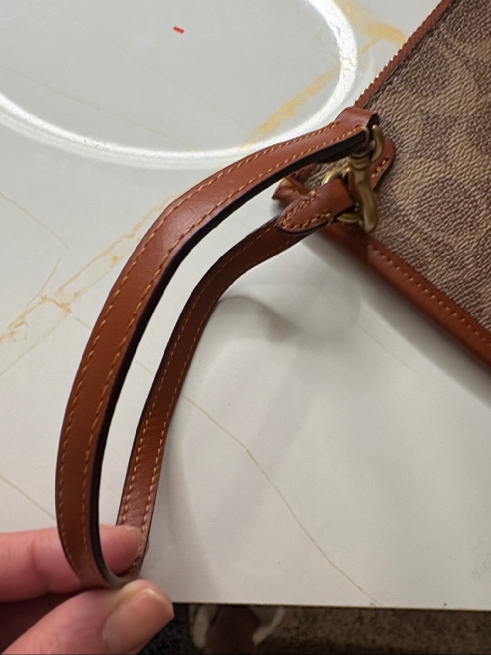 Coach Brown Signature Canvas Wristlet with Tan Leather Trim - Picture 6 of 9